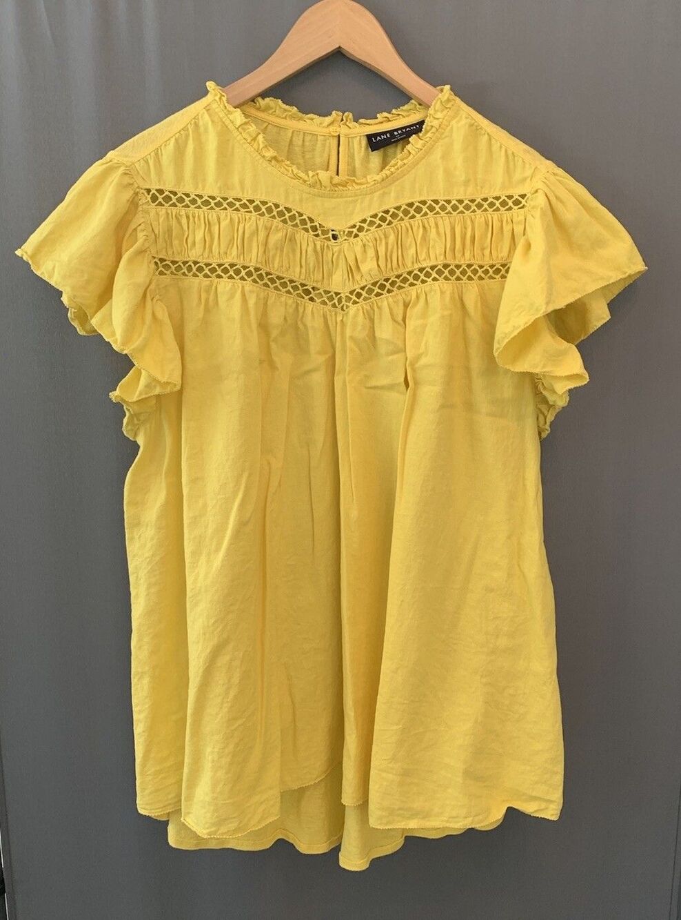 Lane Bryant Yellow Flutter Sleeve Linen Blend Top Size 22 Bold Victorian Romance